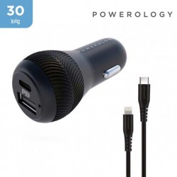 Powerology Ultra-Quick 32W Car Charger 20W PD and USB 2.4A
