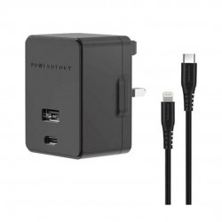 Powerology Ultra-Quick PD Charger Dual Ports 30W with Type-C to Lightning Cable 1.2m (Black)