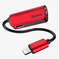 Baseus Aluminum Alloy 2 in 1 Dual (Charge + Music) Audio Converter Adapter - Red