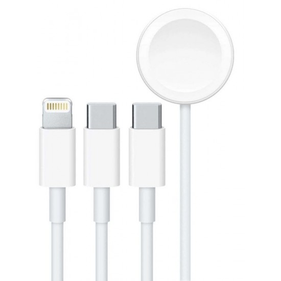 Porodo All-In-One Cable USB-C To Lightning / Type-C / Watch Charger(1.2m) - White