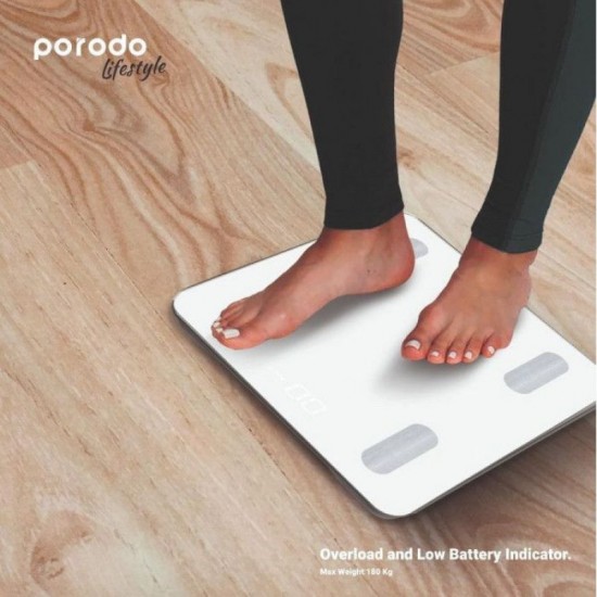Porodo Lifestyle Smart Body Scale Track Your Progress, Surpass Your Goals - White