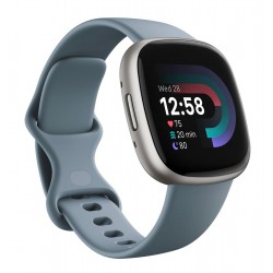 Fitbit Versa 4 Fitness Aluminum Wristband with Heart Rate Tracker - 'Waterfall Blue / Platinum Aluminum