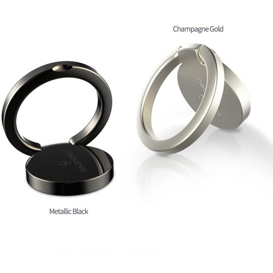 Sinjimoru Ringo Mini Phone Ring Holder & Finger Ring Stand 360 Rotation - Metallic Black