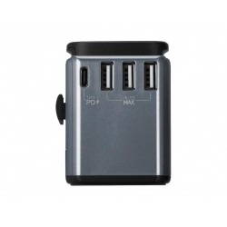 Momax Universal Travel Charger, Type-C Power Outlet, 3 USB, Black