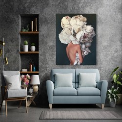 Canvas painting a beautiful graceful girl on her head with white roses