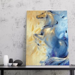 Horse canvas painting in blue and gold mixed oil colors
