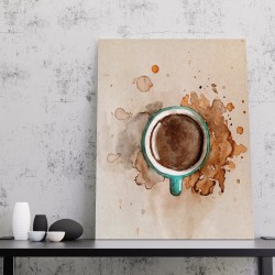 Canvas painting of a cup of coffee with the effect of coffee in attractive colors
