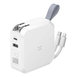 BAZIC GOPORT TRAVEL 10K, 10000MAH UNIVERSAL WALL CHARGER WITH BUILT-IN CABLE - WHITE