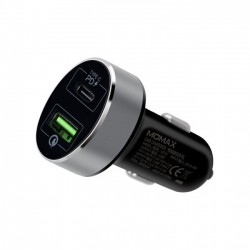 MOMAX  Dual-Port QC3.0 with Type-C PD Fast Car Charger (Black)