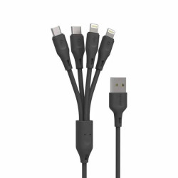 Porodo 4in1 USB Cable Lightning -Type-C-Micro Durable Fast Charge and Data Cable 1.2m - Black