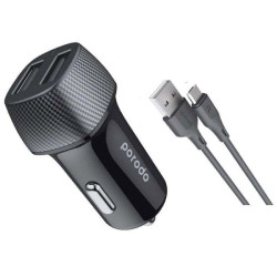 Porodo Dual Port Car Charger 3.4A With 0.9m Micro USB Cable - Black