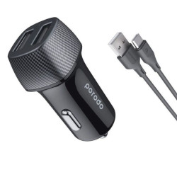 Porodo Dual Port Car Charger 3.4A With 0.9m Type-C Cable - Black