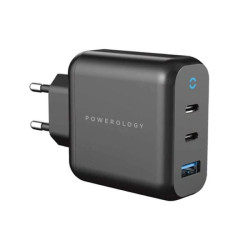 Powerology 3-Output 65W PD GaN Charger with Quick Charge USB-A (EU) - Black