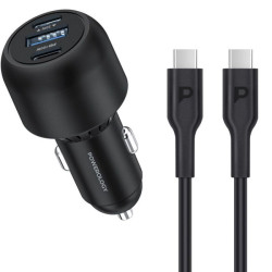 Powerology Ultra-Quick Car Charger 130W  With 0.9m-3ft Type-C To Type-C Cable - Black