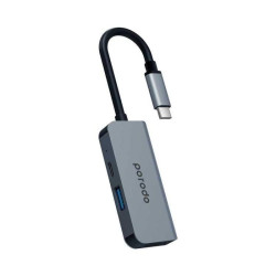 Porodo 3in1 Aluminum USB-C Hub 4K HDMI 87W Power Delivery and USB 2.0 - Gray