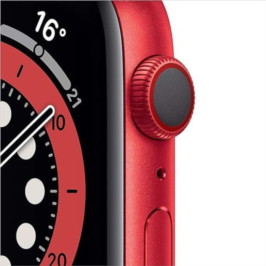 ساعة أبل الجيل السادس الذكية شريحة إطارألمنيوم حجم 44 ملم حزام رياضي – أحمر